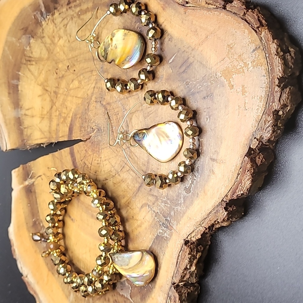 Tiger Eye beaded Multistrand Wrapped Bracelet and Earrings Set